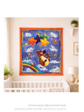 Whimsical Rainbow Animal Quilt Nursery Decor Folk Art Baby Blanket